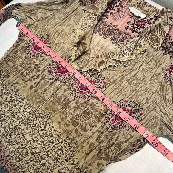 DressBarn Womens Semi-Sheer Button Front Shirt Sz Large Boho Y2K Fairy Stretchy - Picture 10 of 11